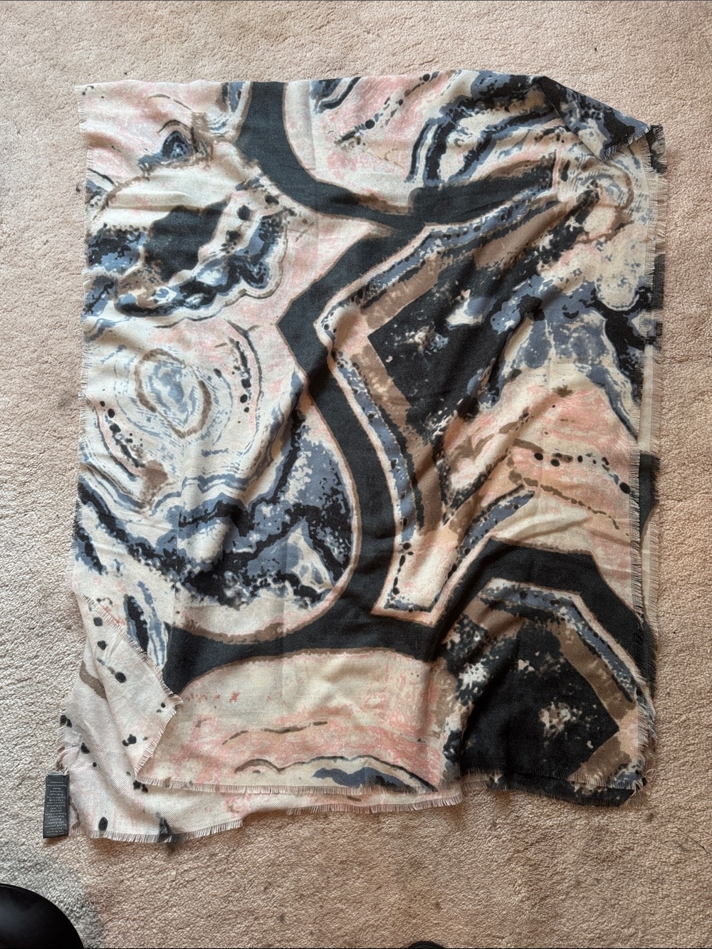 NWOT Vince Camuto Abstract Marble Print Scarf in Black, Pink, Beige, Navy